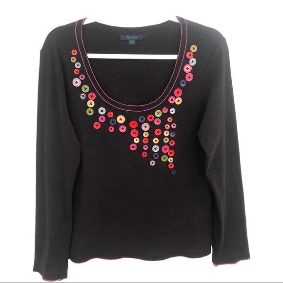 Boden Tops - BODEN Black Colorful Knit Buttons TOP SHIRT 16
